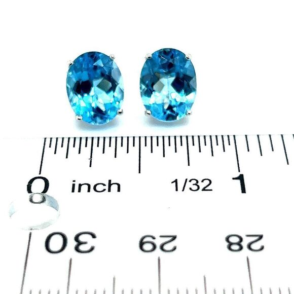 Natural Blue Topaz Stud Earrings 14k White Gold 5.79 TW Certified $599 307906 - Picture 14 of 15